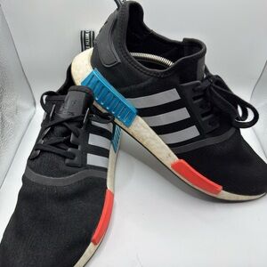 Adidas Black Sneakers with Red and Blue Highlights